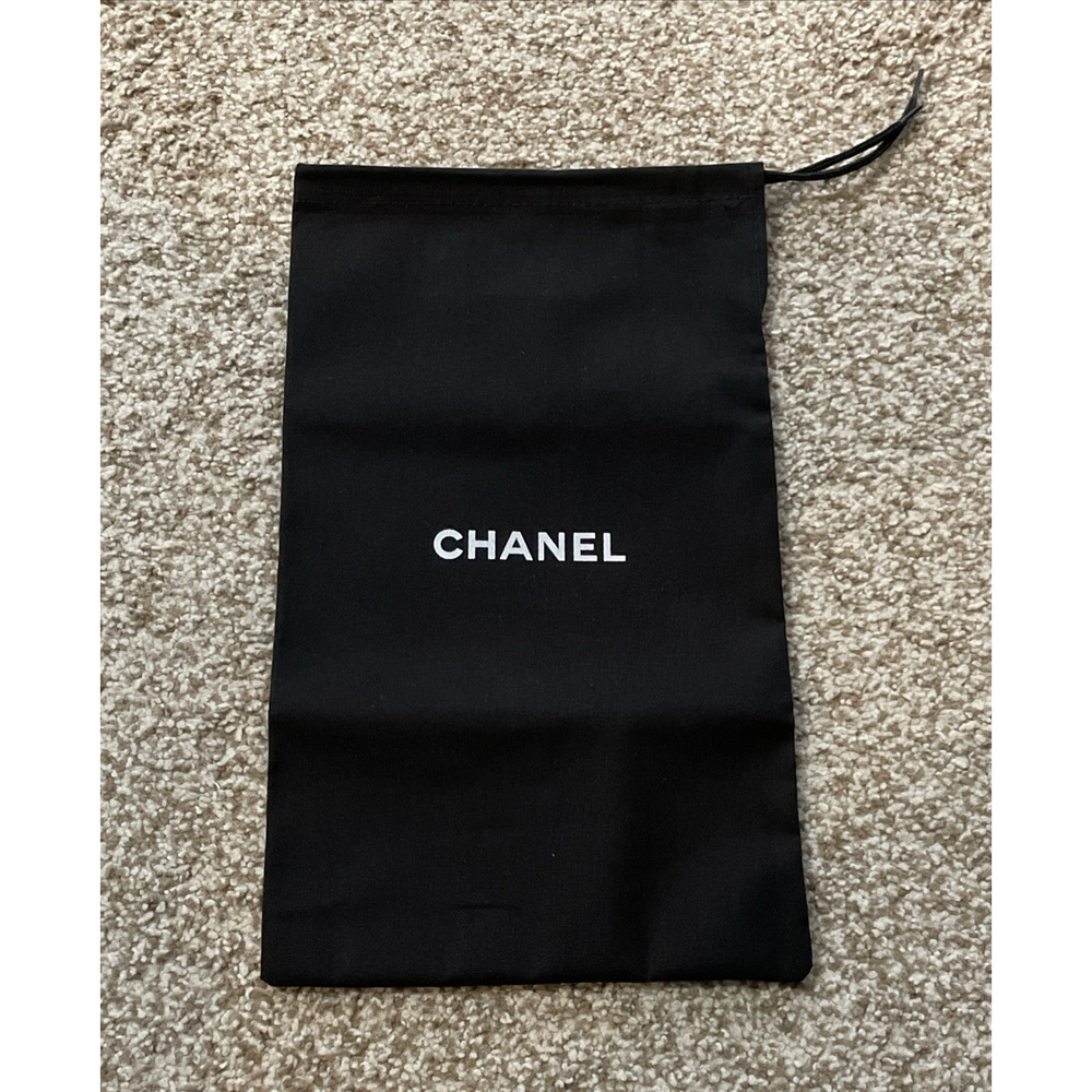 Authentic CHANEL Dust Bag Black Logo Shoe Storage Handbag Travel